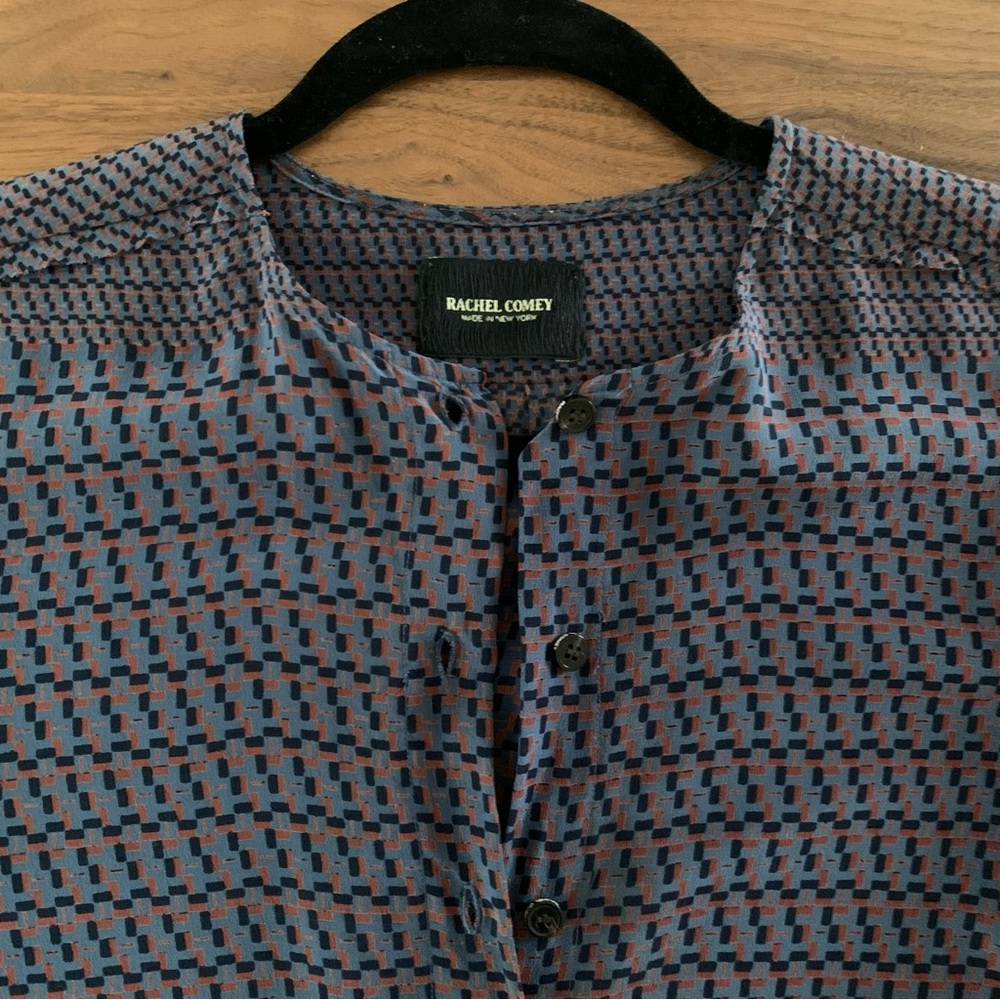 Rachel Comey - Silk Long Sleeved Collarless Button-up Blouse - Picture 3 of 13